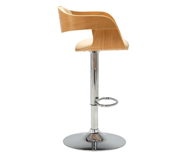 Barski stol, krem barve, upognjen les in umetno usnje