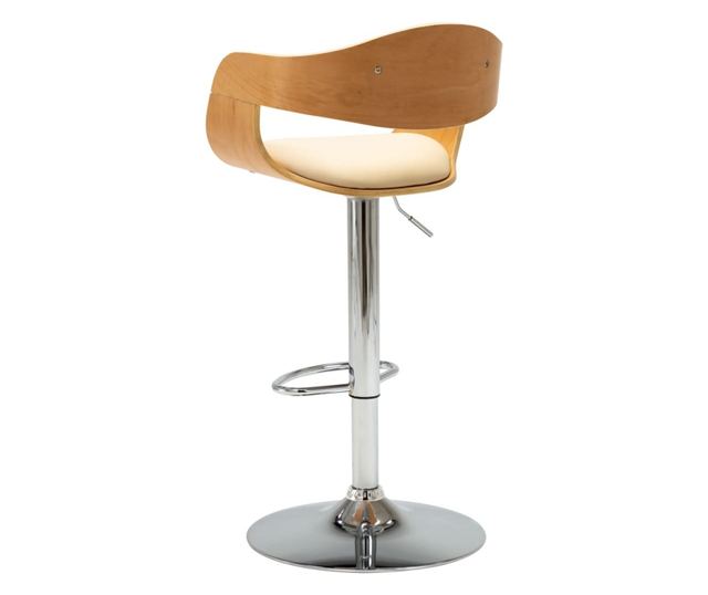 Barski stol, krem barve, upognjen les in umetno usnje