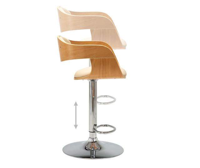 Barski stol, krem barve, upognjen les in umetno usnje