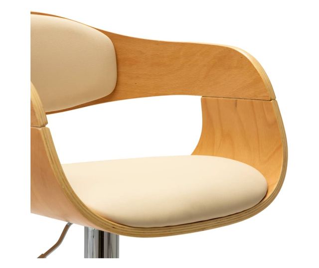 Barski stol, krem barve, upognjen les in umetno usnje