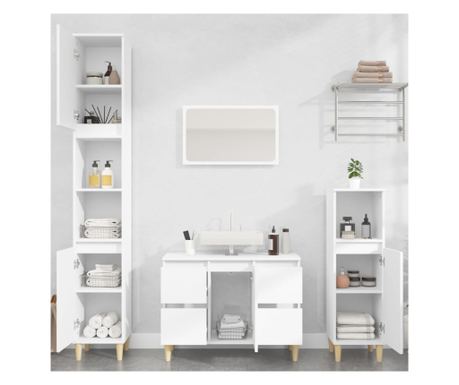 Set mobilier de baie, 3 piese, alb, lemn compozit