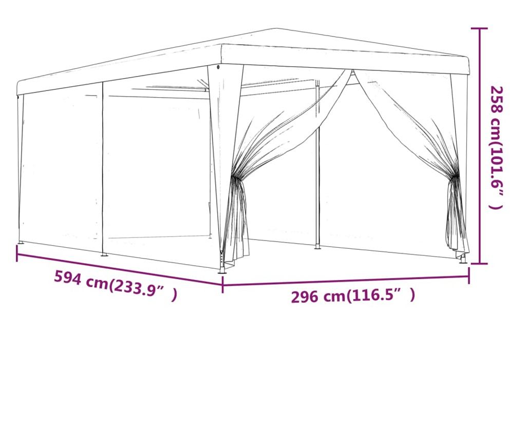 Парти шатра с 6 мрежести стени, червена, 3x6 м, HDPE - 7