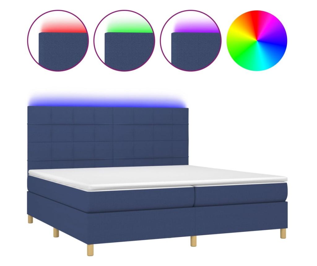 Пружинно легло с матрак и LED, синьо, 200x200 см, текстил - 2