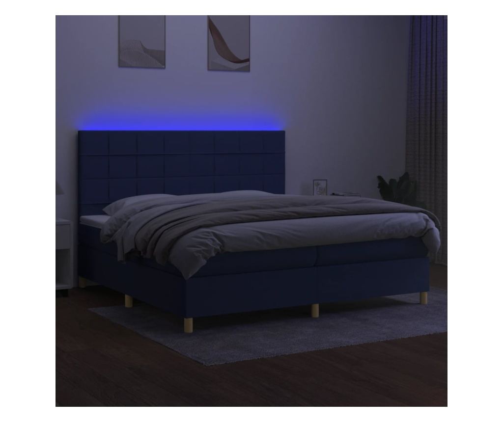 Пружинно легло с матрак и LED, синьо, 200x200 см, текстил - 4