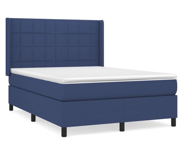 Континентално легло с матрак, синьо, 140x200 см, текстилна материя