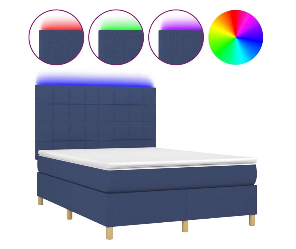 Пружинен спален комплект с матрак и LED, син, 140x200 см, текстил - 2