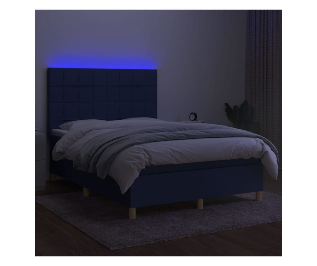 Пружинен спален комплект с матрак и LED, син, 140x200 см, текстил - 4