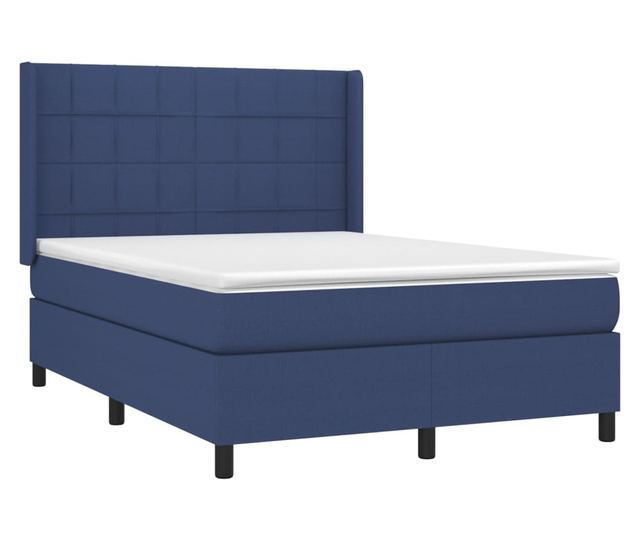 Континентално легло с матрак, синьо, 140x200 см, текстилна материя