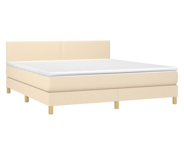 Пружинно легло с матрак и LED, кремаво, 160x200 см, текстил