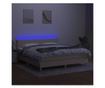 Пружинно легло с матрак и LED, кремаво, 160x200 см, текстил