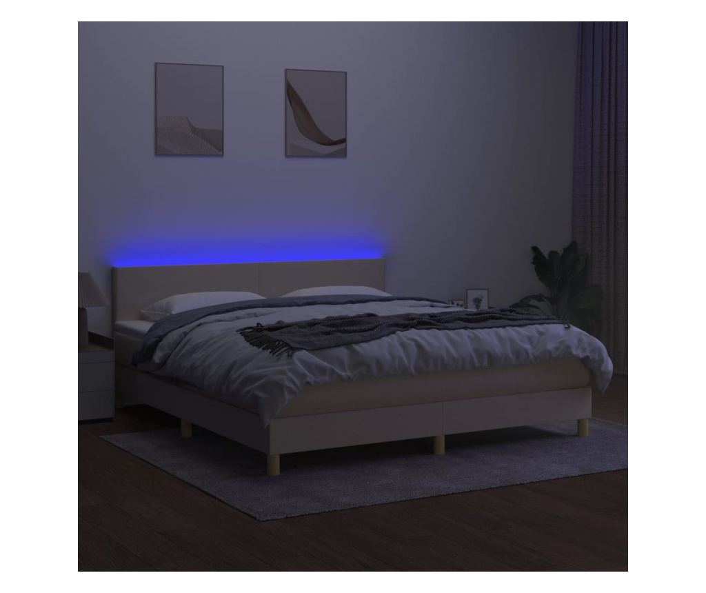 Krevet s madracem i LED rasvjetom, krem, 160x200 cm, tekstil - 4
