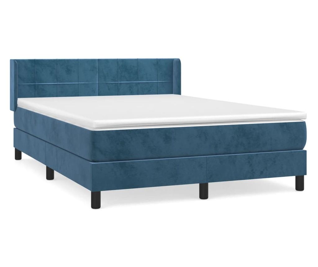 Boxspring postelja z vzmetnico, temno modra, 140x200 cm, žamet - 2