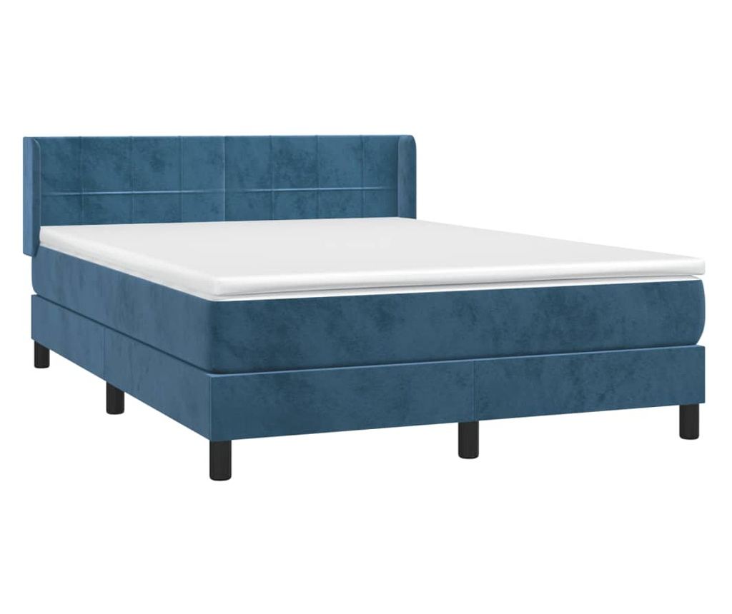 Boxspring postelja z vzmetnico, temno modra, 140x200 cm, žamet - 3