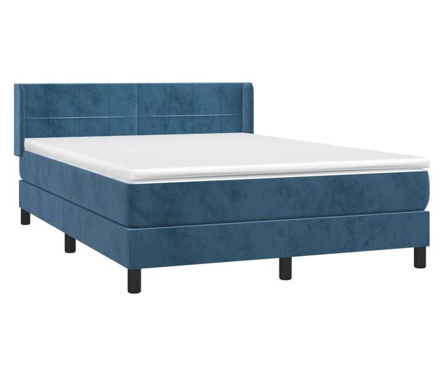 Боксспринг легло с матрак, тъмносиньо, 140x200 см, кадифе