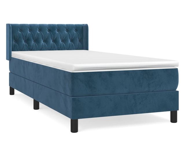 Боксспринг легло с матрак, тъмносиньо, 90x200 см, кадифе