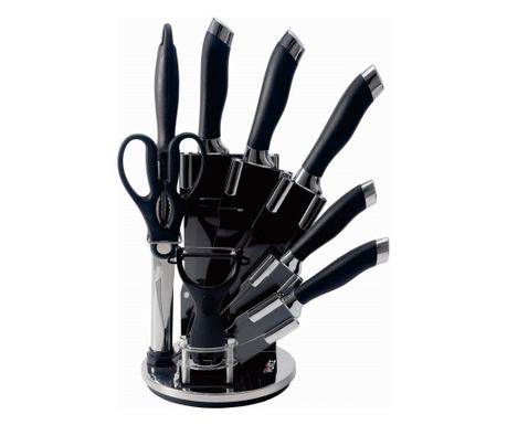 Késkészlet Oliver Voltz OV51633K9S, 9 részes, állvány, fekete/ezüst