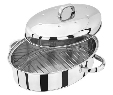 Tava cuptor cu suport și capac Judge Speciality, oțel inoxidabil, 35x25x15 cm, argintiu