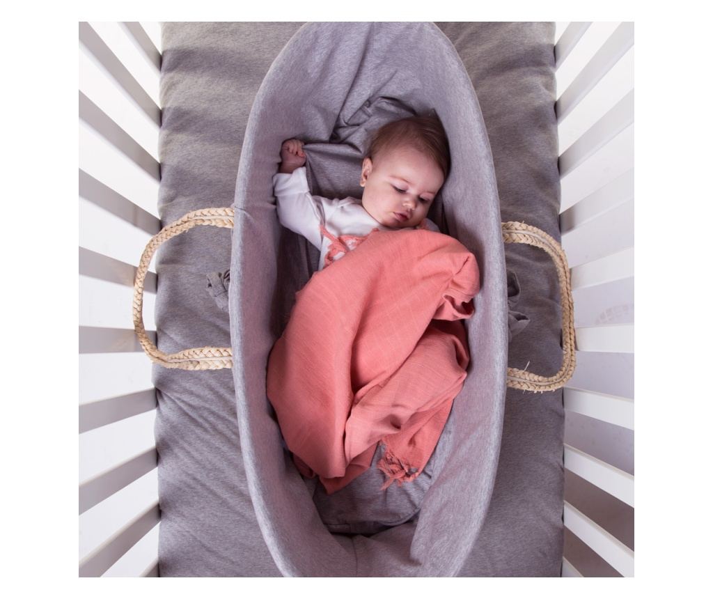 Cos bebe Childhome Moise din coji de porumb cu saltea, Husa Jerse Gri - 4