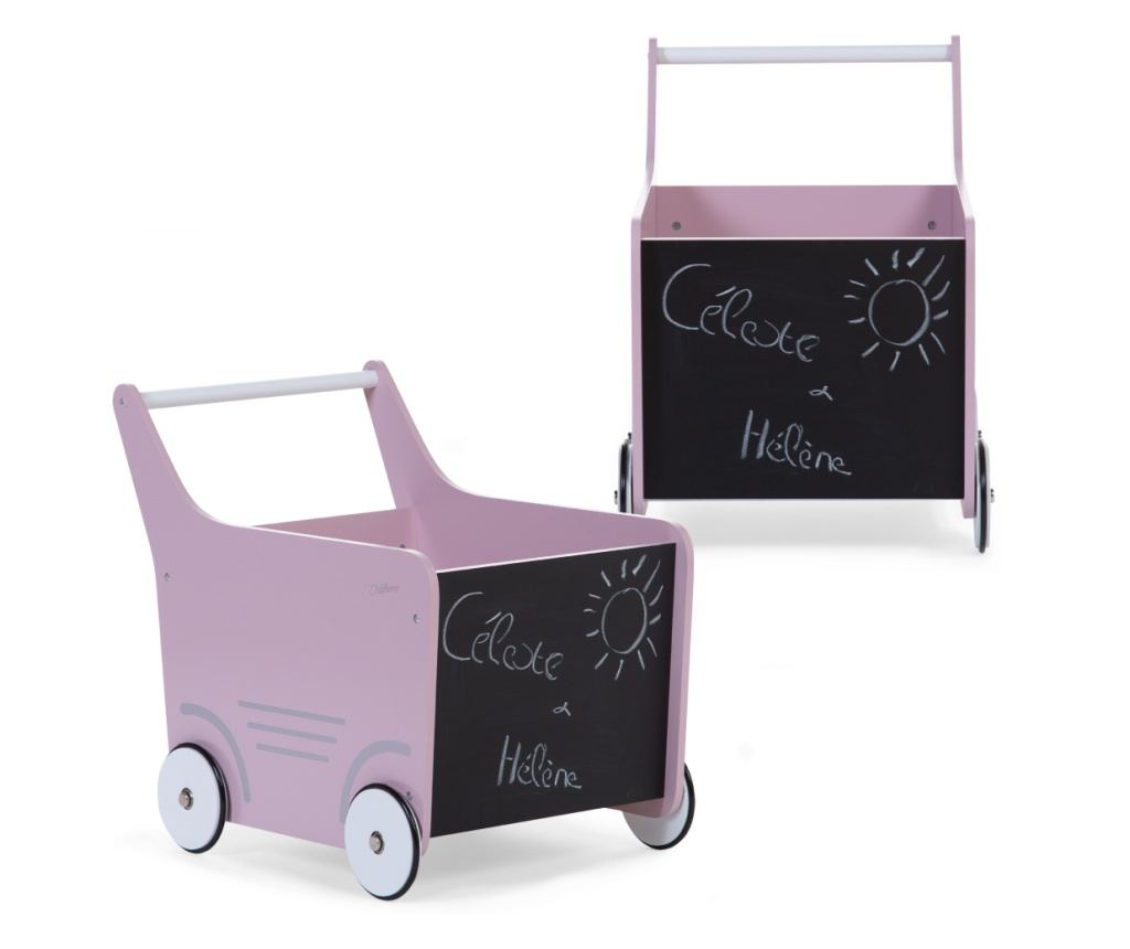 Carucior cu spatiu depozitare si tabla de scris Childhome, Lemn Roz 49 x 34 x 43 cm - 2