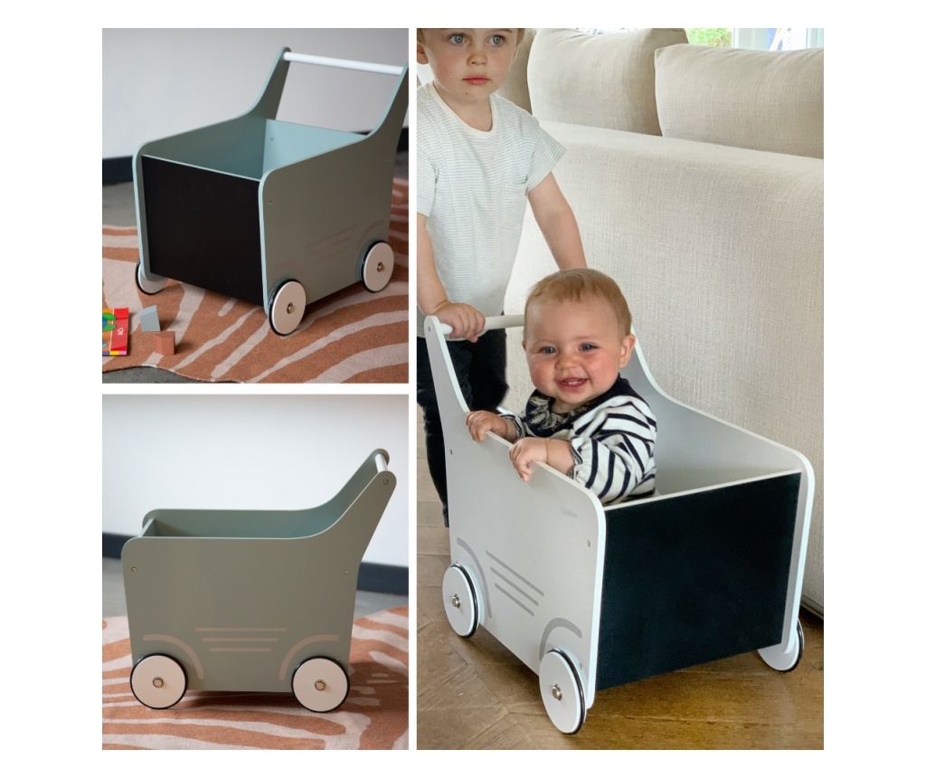 Carucior cu spatiu depozitare si tabla de scris Childhome, Lemn Roz 49 x 34 x 43 cm - 3