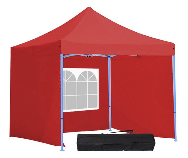 Összecsukható Kerti pavilon, oldalfallal és hordtáskával 2,9x2,9 m, piros
