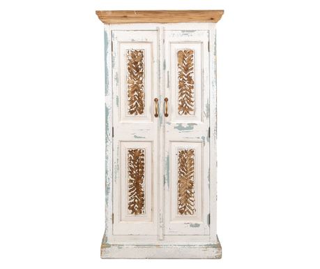 Biało-brązowa drewniana szafka 76x38x151 cm