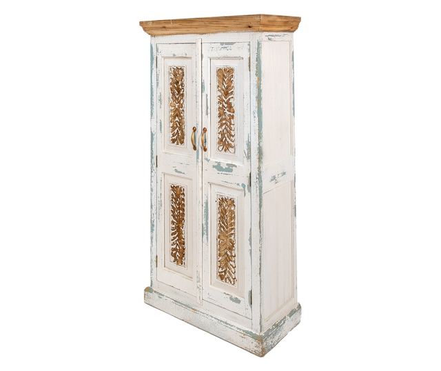 Biało-brązowa drewniana szafka 76x38x151 cm