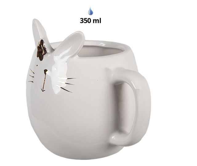 Biely a zlatý porcelánový hrnček zajačik 13x10x11 cm / 350 ml