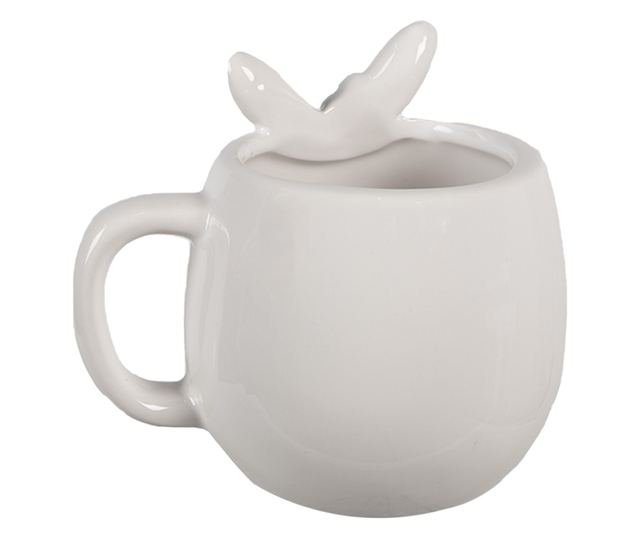 Biely a zlatý porcelánový hrnček zajačik 13x10x11 cm / 350 ml