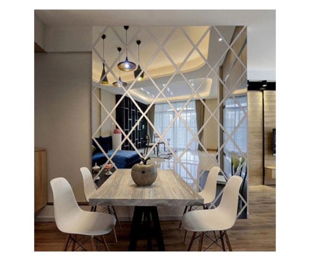 Set 58 Oglinzi Acrilice din PVC - Diamant Romb Sticker Auto-adeziv Decorativ pentru Baie Living si Bucatarie 100 x 100 cm