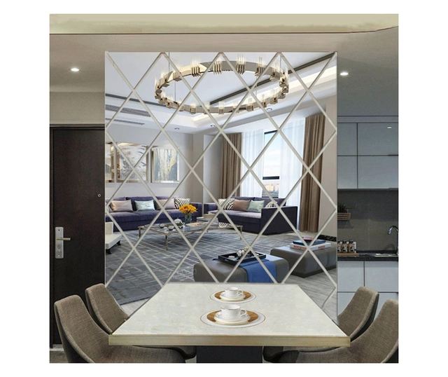 Set 58 Oglinzi Acrilice din PVC - Diamant Romb Sticker Auto-adeziv Decorativ pentru Baie Living si Bucatarie 100 x 100 cm