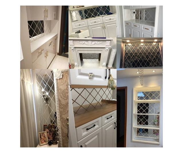 Set 58 Oglinzi Acrilice din PVC - Diamant Romb Sticker Auto-adeziv Decorativ pentru Baie Living si Bucatarie 100 x 100 cm