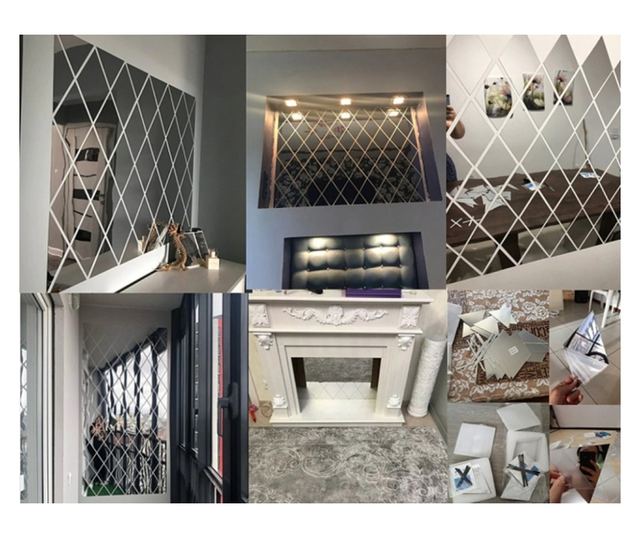 Set 58 Oglinzi Acrilice din PVC - Diamant Romb Sticker Auto-adeziv Decorativ pentru Baie Living si Bucatarie 100 x 100 cm