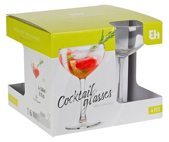 Set 4 pahare cu picior pentru cocktail, 240 ml, Excellent Houseware