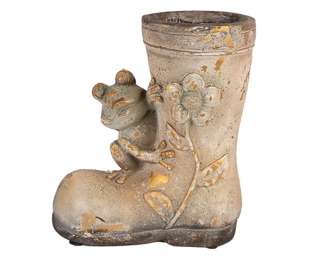 Ghiveci ceramica Cizma cu Broscuta ceramica maro 26x15x30 cm - Vivre