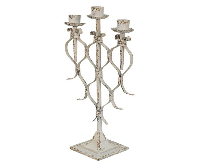 Antički bijeli metalni svijećnjak 28x12x42 cm