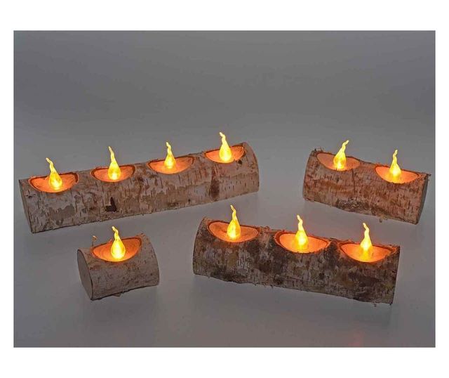 Set od 4 drvene dekoracije za svijeće s LED diodama 32 cm, 24 cm, 16 cm, 8 cm