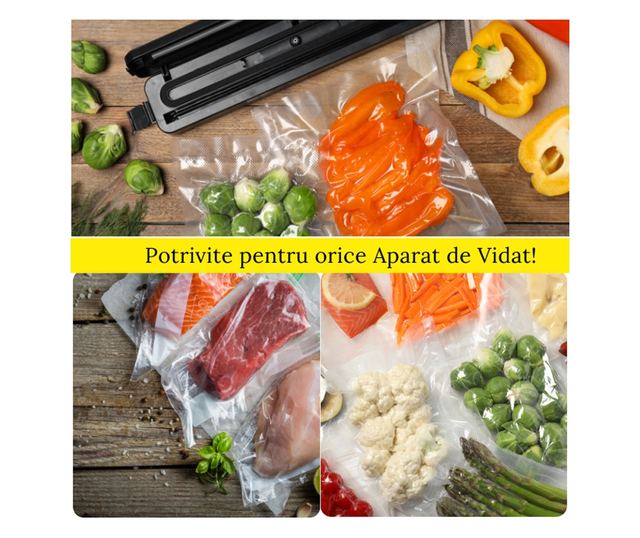 Set 100x Pungi Vidat Alimente MRG M1119, 25x17 cm, Universale,Reutilizabile, fara BPA, Transparente, Compatibile cu Toate Aparat