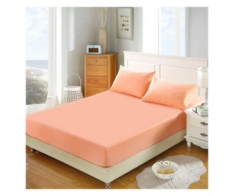 Еластично покривало за легло Kotonia Home - Плетено, 100% памук, сьомга, 100×200+20 см