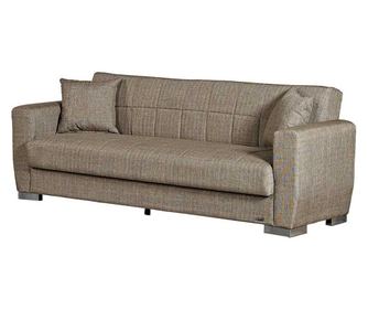 Canapea extensibila August, 3 locuri, material textil, maro deschis, lada depozitare