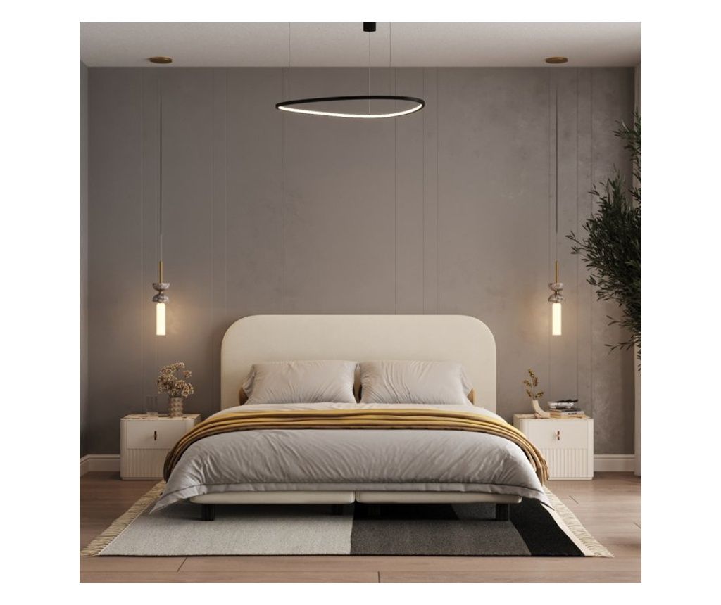 Pat Soft Premium Kim ultra rezistent cu structura din lemn masiv, tapitat, 160x200 cm, crem sampanie