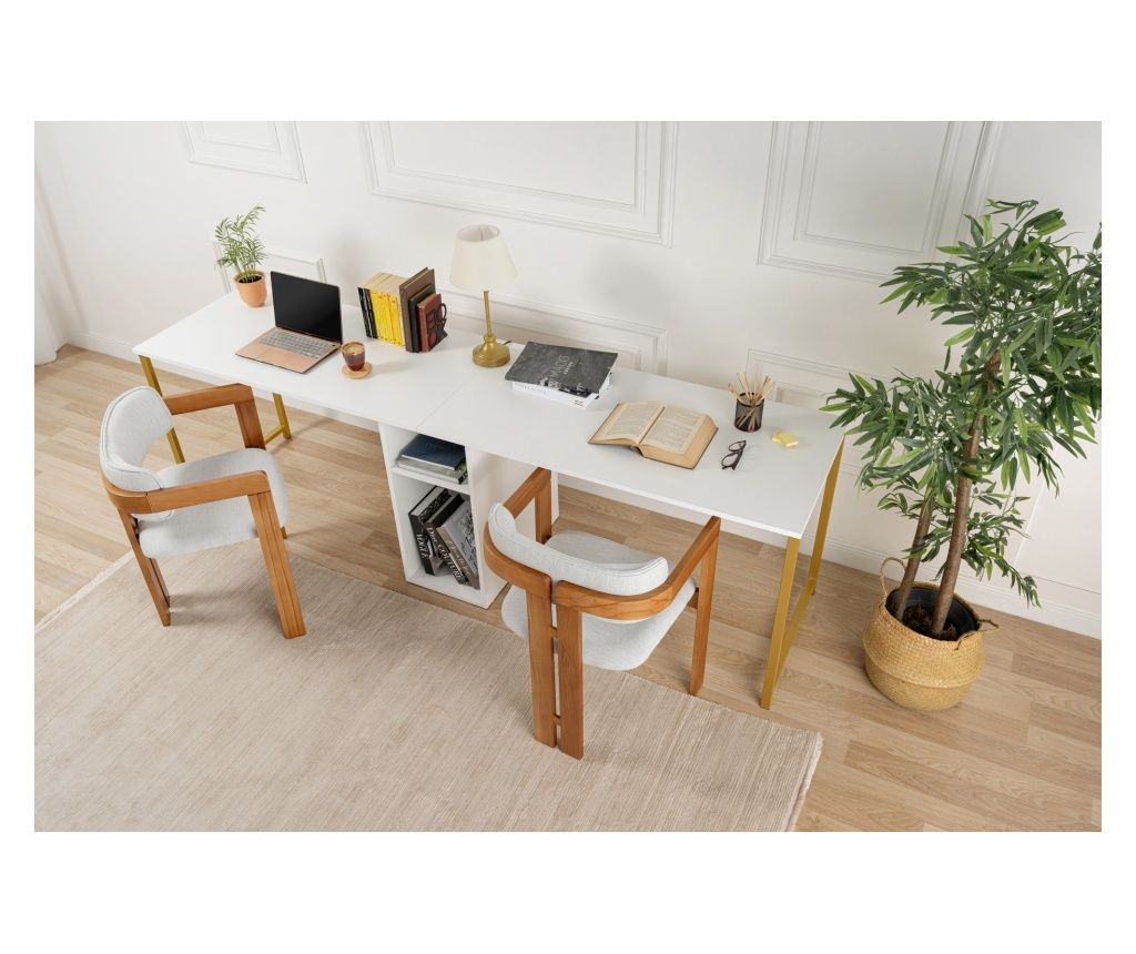 Stol za učenje XAVIER, bijela boja, zlatna boja