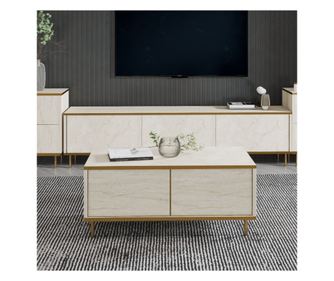 Măsuță de cafea IMAJ, culoare Travertine, culoare aurie