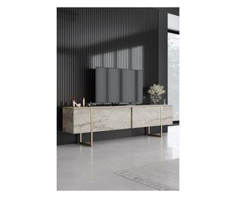 Comoda TV LUXE, culoare Travertine, culoare aurie
