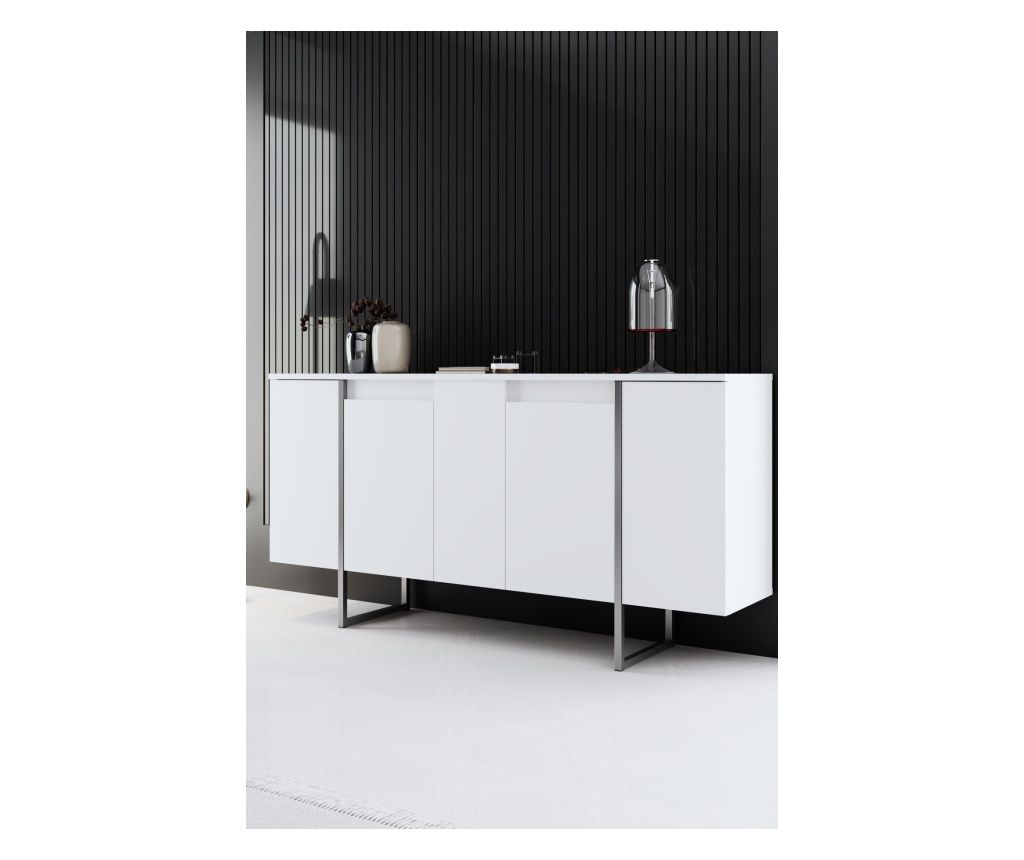 Comodă LUXE, culoare albă, culoare argintie