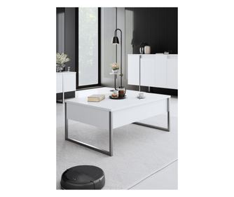 Măsuță de cafea LUXE, culoare albă, culoare argintie