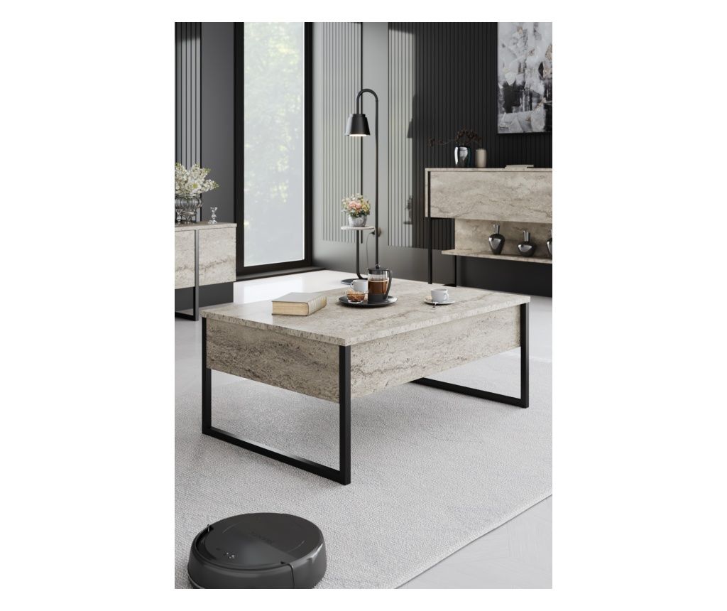 Miza za kavo LUXE, barva Travertine, črna barva