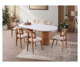 Masa pentru sufragerie LINE - 933, culoare alb, culoare nuc