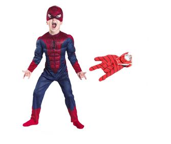 Kostum Spiderman z mišicami in rokavico za disk, IdeallStore, velikost M, 5-7 let, rdeč