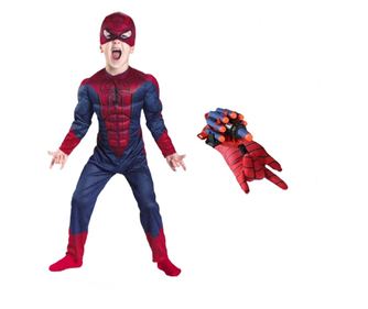 Kostum Spiderman z mišicami in rokavico za izstrelitev s 7 gobastimi priseski, IdeallStore, velikost L, rdeč